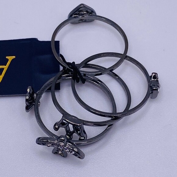 Aura Black Rhinestone Metal Rings 6 New Heart Bird Flower Stackable - Picture 5 of 6